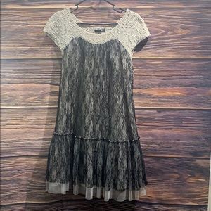 Ryu black lace flower pattern gray yarn top dress